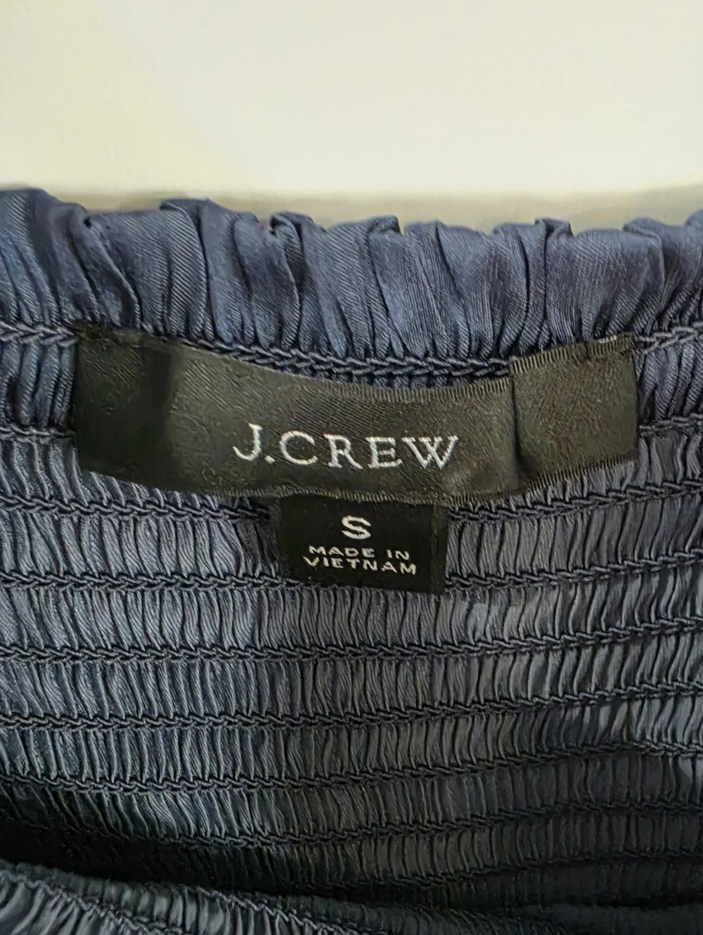 J. Crew Squareneck Smocked Featherweight Satin Top blue Size S Like New